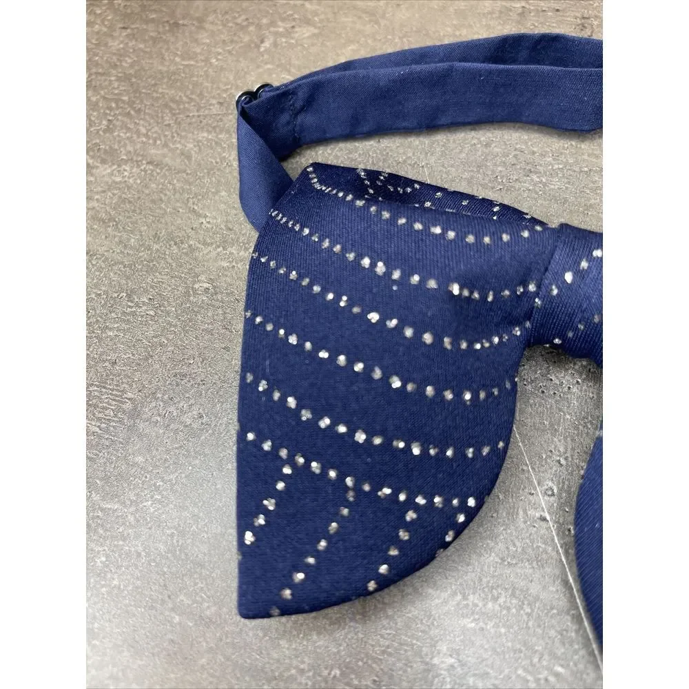 Handmade Oversized‎ Bow tie Vintage style 70`s Navy/Silver Glitter Wedding Gift